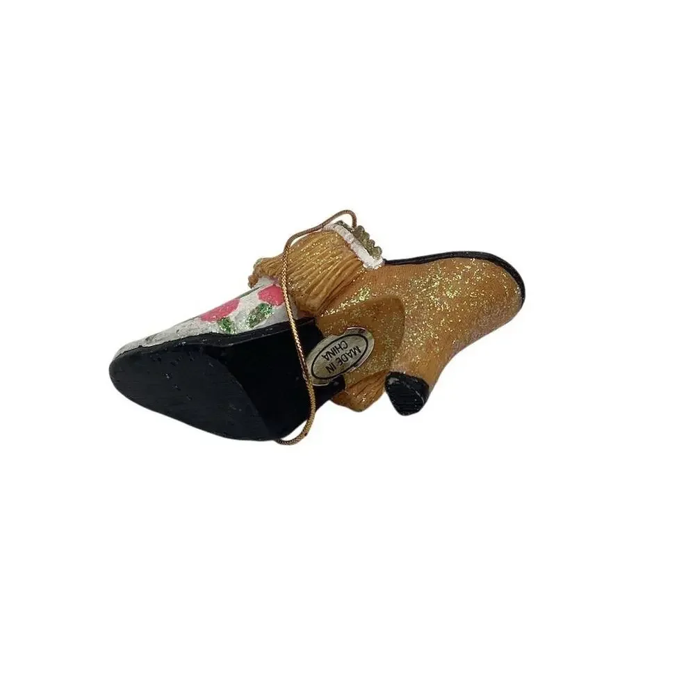 Shoe Christmas Ornament Pink Floral Gold Accents‎